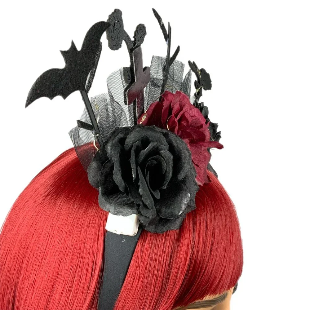 Goth Halloween LED Light Up Headband Bat Cross Roses Graveyard Costume Party